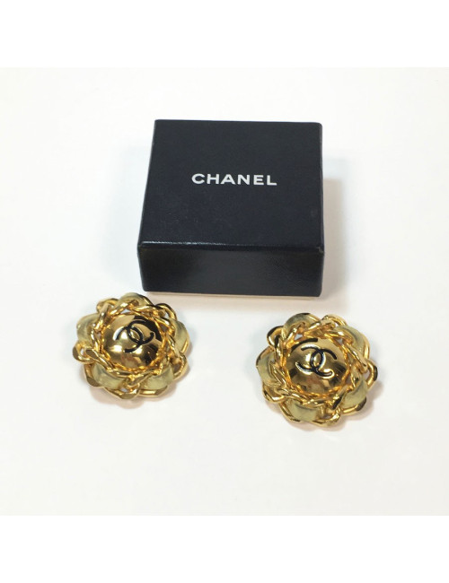 Clips CHANEL vintage cuir et métal