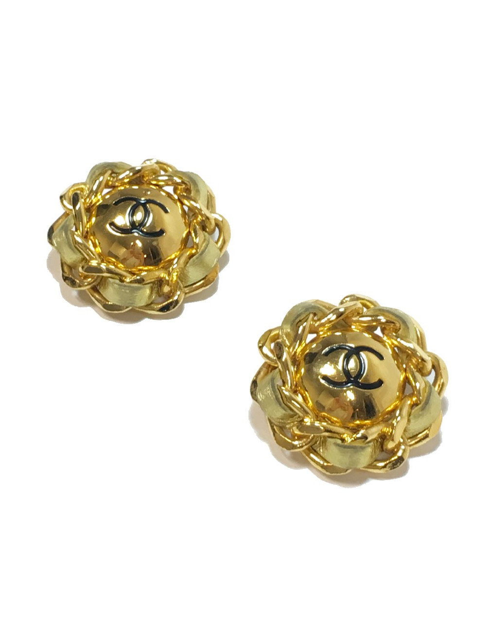 Clips CHANEL vintage cuir et métal