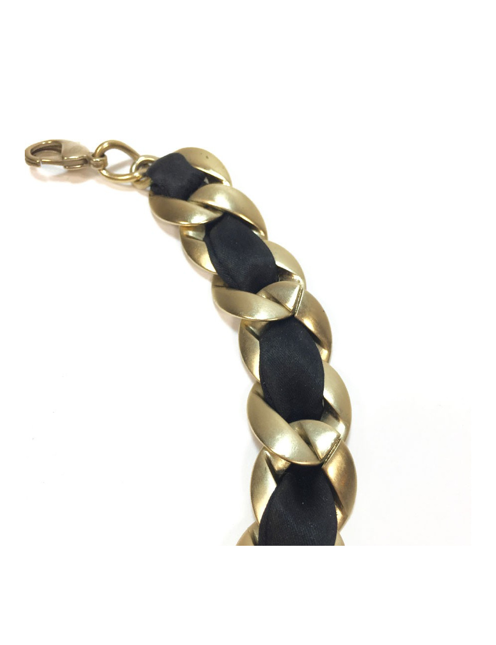 CHANEL Choker necklace chain and black satin ribbon