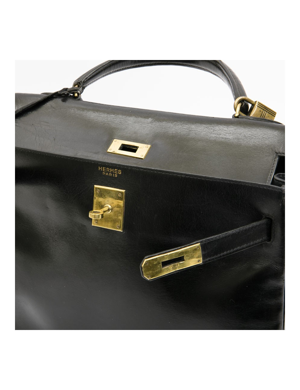 HERMES vintage Kelly 32 bag in black box leather