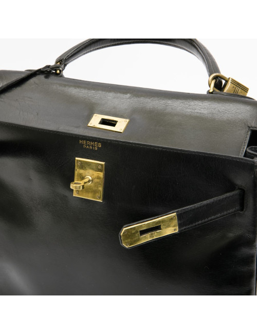 HERMES vintage Kelly 32 bag in black box leather