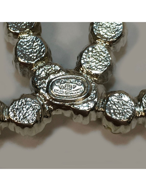 Broche CHANEL CC perles et métal argenté