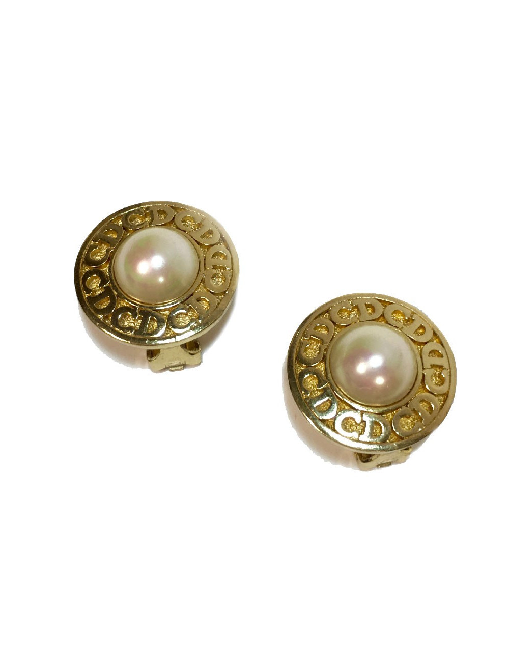 Boucles d'oreille clips CHRISTIAN DIOR dorés et perle nacrée