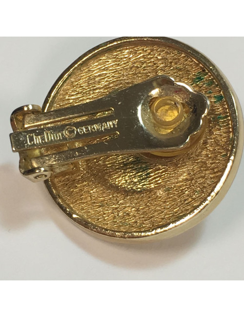 Boucles d'oreille clips CHRISTIAN DIOR dorés et perle nacrée