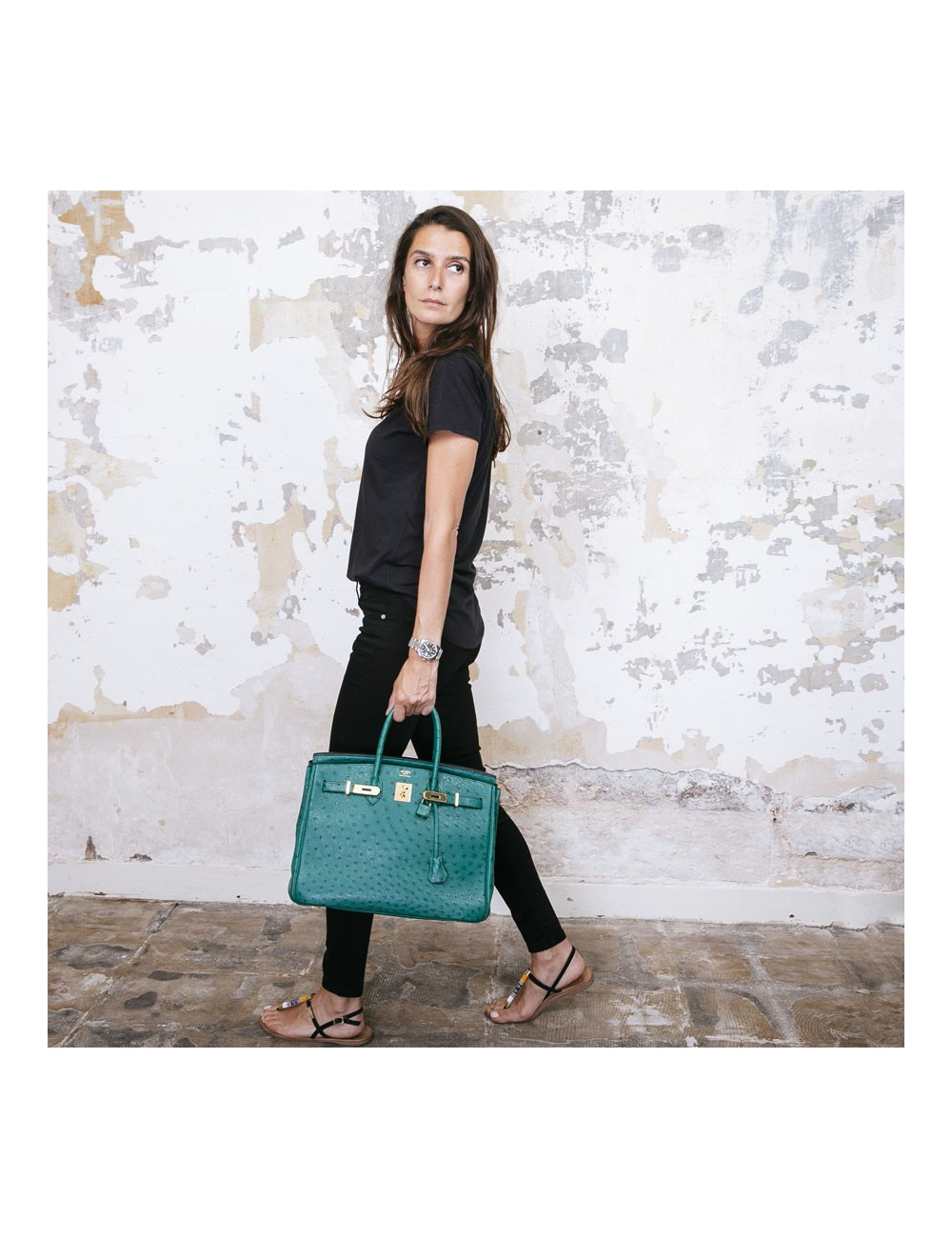 Birkin 35 HERMES en autruche vert
