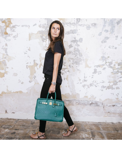 Birkin 35 HERMES en autruche vert