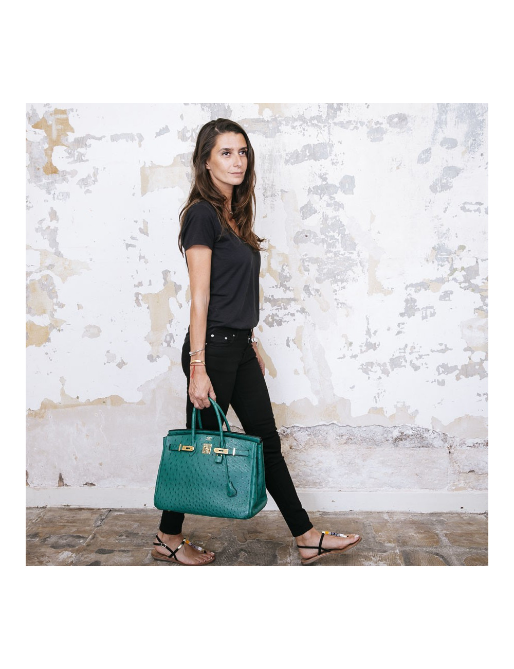 Birkin 35 HERMES en autruche vert