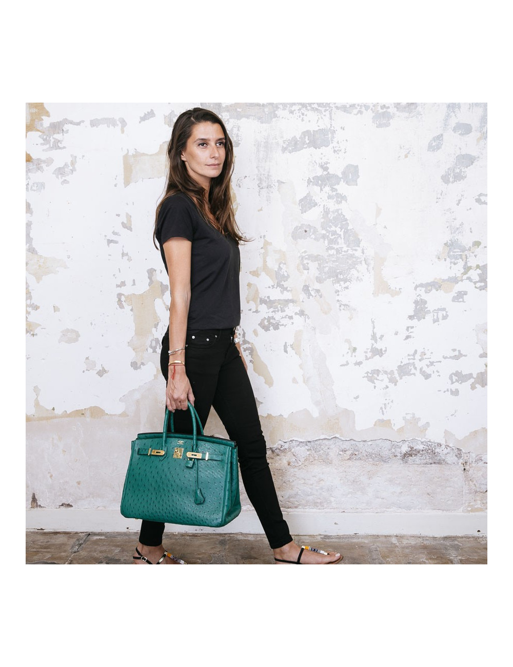 Birkin 35 HERMES en autruche vert