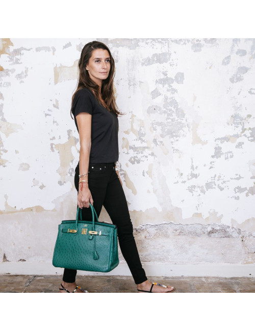Birkin 35 HERMES en autruche vert
