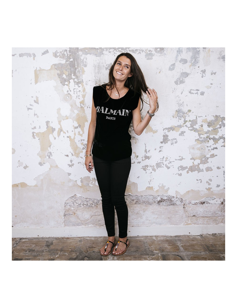 Tee-shirt BALMAIN en velours stretch noir T38