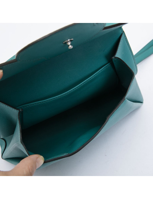 HERMES Tutti Frutti Hermail Bag in blue peacock tadelakt leather and green crocodile