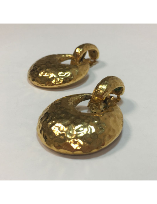 YSL YVES SAINT LAURENT vintage clip-on earrings in hammered gilded metal