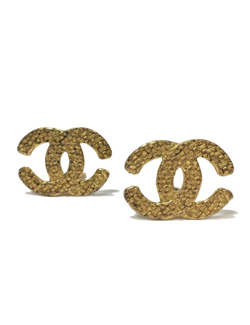 Boucles d'oreille clips CC vintage en métal doré 