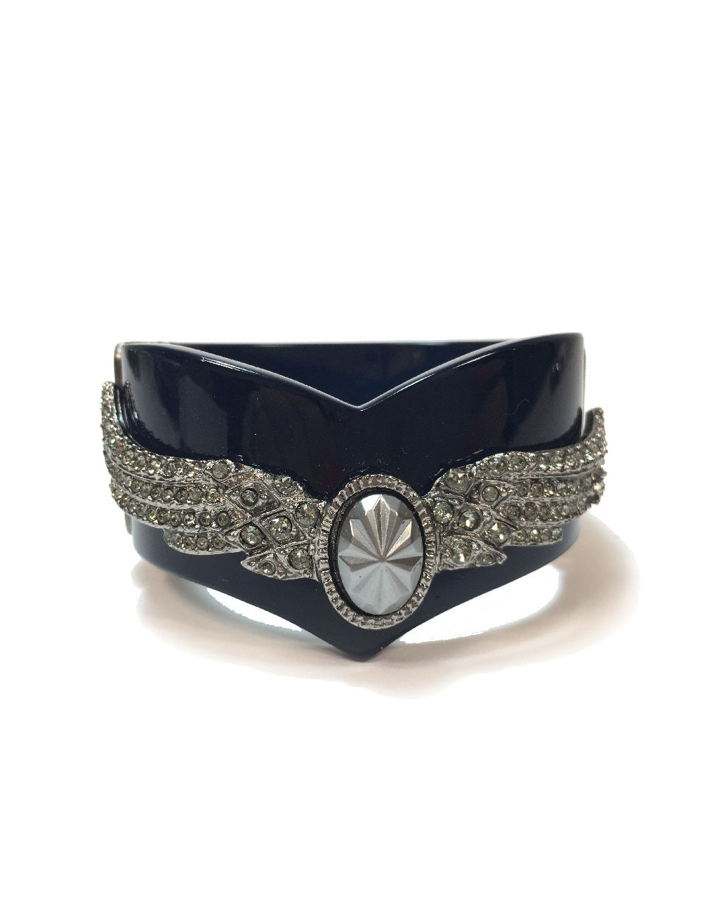 Manchette CHANEL en résine bleue et aile 