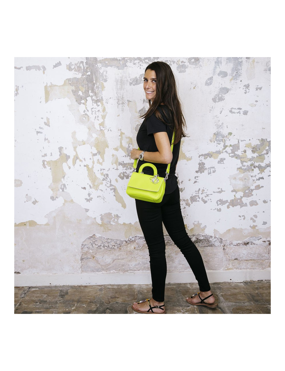 CHRISTIAN DIOR 'Be Dior' bag in acid green taurillon leather