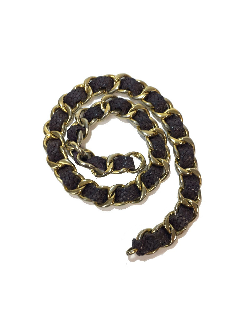 Ceinture CHANEL chaîne et cuir tressée Vintage