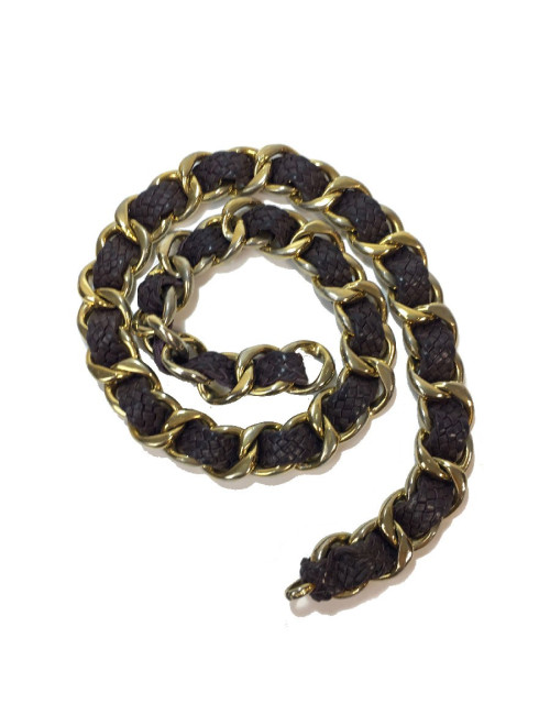 Ceinture CHANEL T75 chaîne et cuir tressée vintage