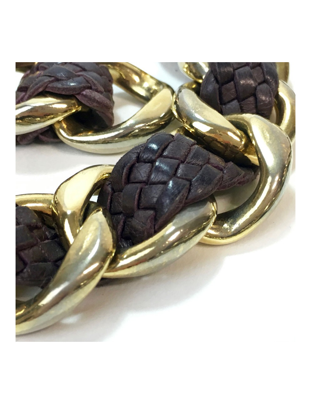 CHANEL vintage belt in gilt chain interlaced with purple braided leather