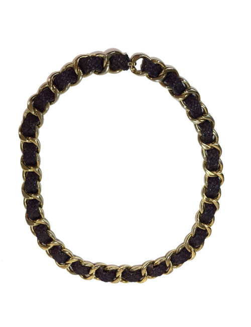 CHANEL vintage belt in gilt chain interlaced with purple braided leather