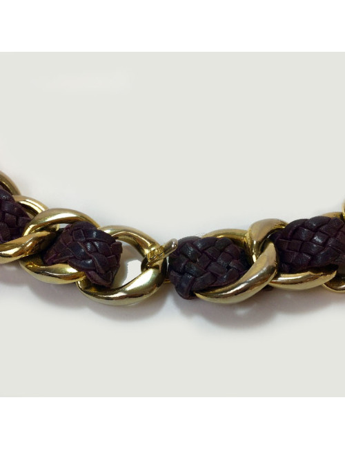 Ceinture CHANEL T75 chaîne et cuir tressée vintage