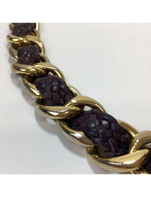 Ceinture CHANEL T75 chaîne et cuir tressée vintage