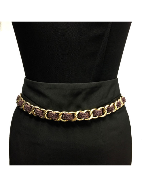 Ceinture CHANEL T75 chaîne et cuir tressée vintage
