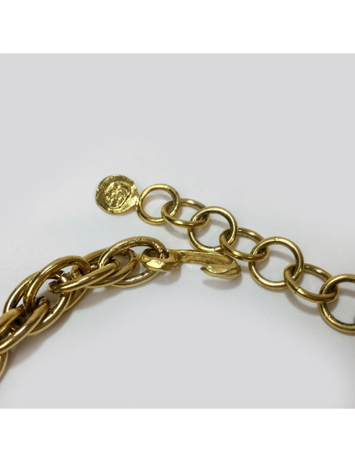 Collier CHRISTIAN LACROIX croix vintage en métal doré et strass