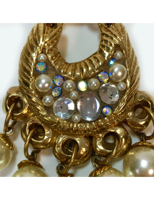 Boucles d'oreille clips JACKY DE G en métal doré, strass et perles