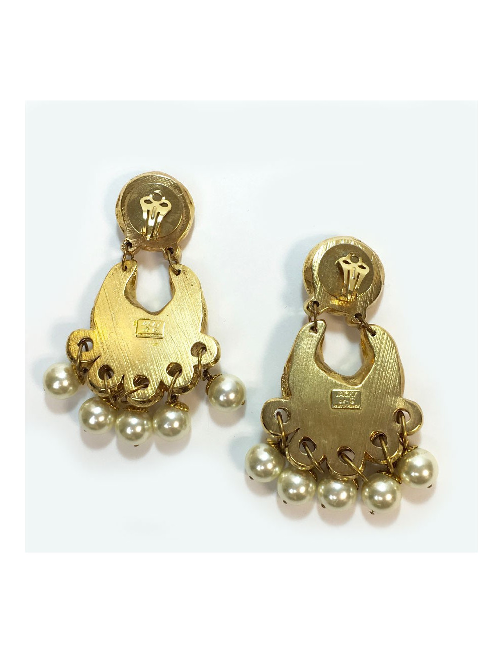 Boucles d'oreille clips JACKY DE G en métal doré, strass et perles