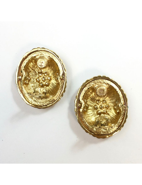 YSL SAINT LAURENT Vintage clip-on earrings in gilt metal and rhinestones