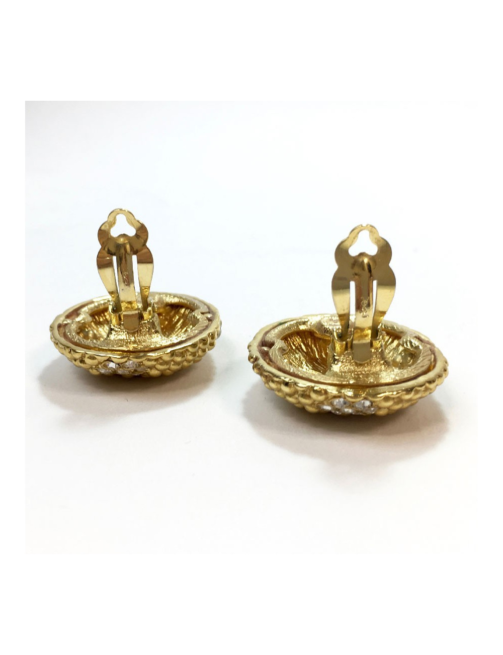 YSL SAINT LAURENT Vintage clip-on earrings in gilt metal and rhinestones
