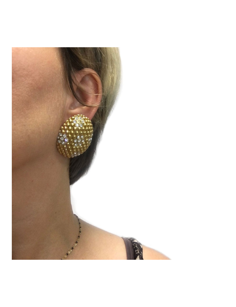 Boucles d'oreille clips YSL SAINT LAURENT Vintage dorés et strass