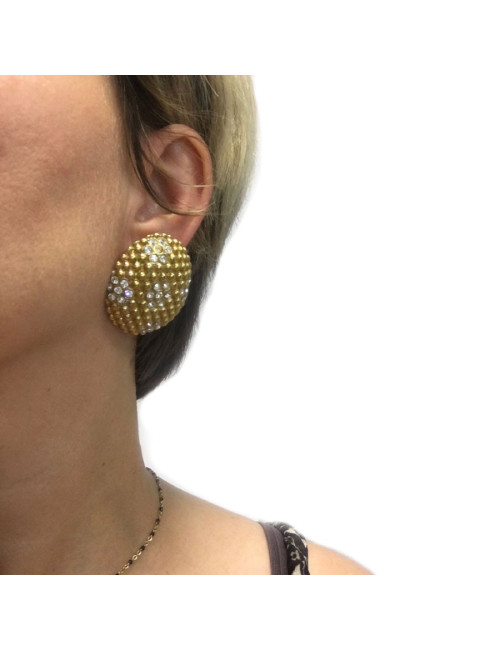 Boucles d'oreille clips YSL SAINT LAURENT Vintage dorés et strass
