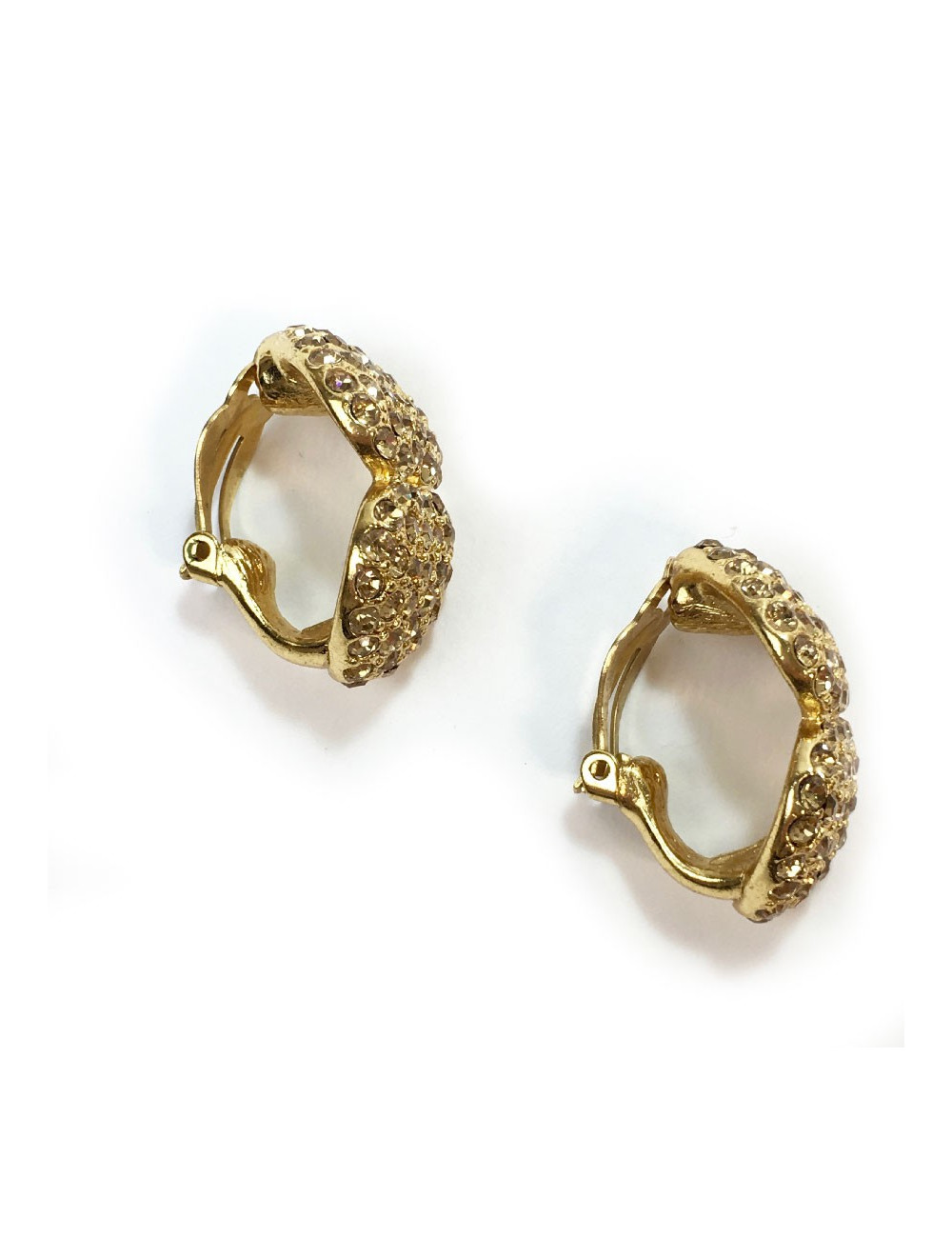 Boucles d'oreille clips YSL SAINT LAURENT Vintage dorés et strass