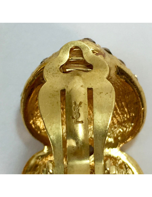 Boucles d'oreille clips YSL SAINT LAURENT Vintage dorés et strass