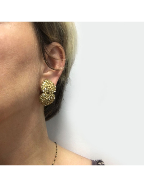 Boucles d'oreille clips YSL SAINT LAURENT Vintage dorés et strass