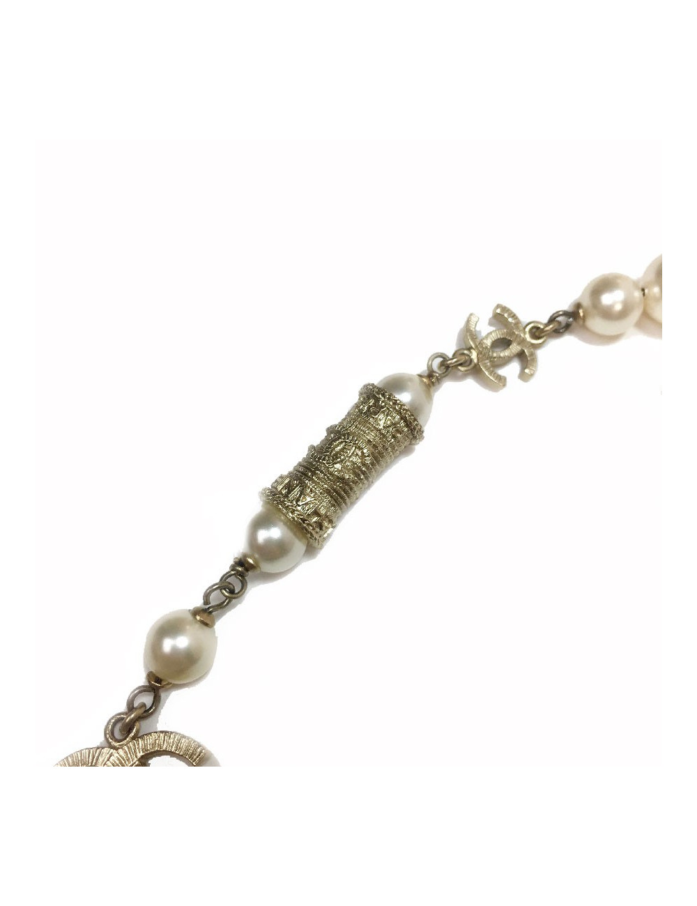 CHANEL Headband in gold metal, CC and pearls