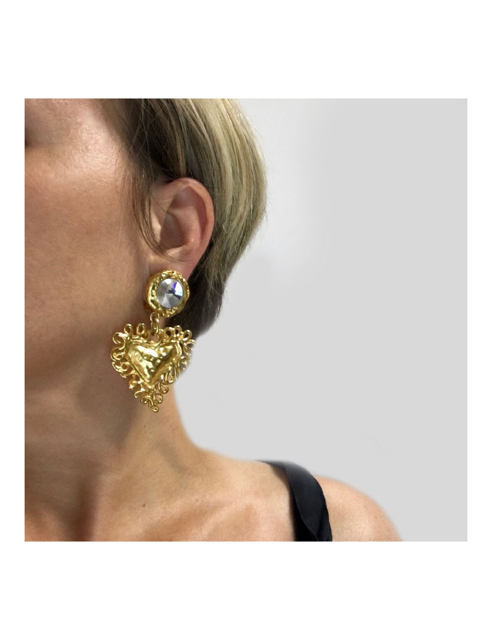 Boucles d'oreille clips CHRISTIAN LACROIX Vintage coeur et strass
