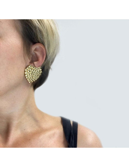 Boucles d'oreille clips YSL SAINT LAURENT coeur doré Vintage