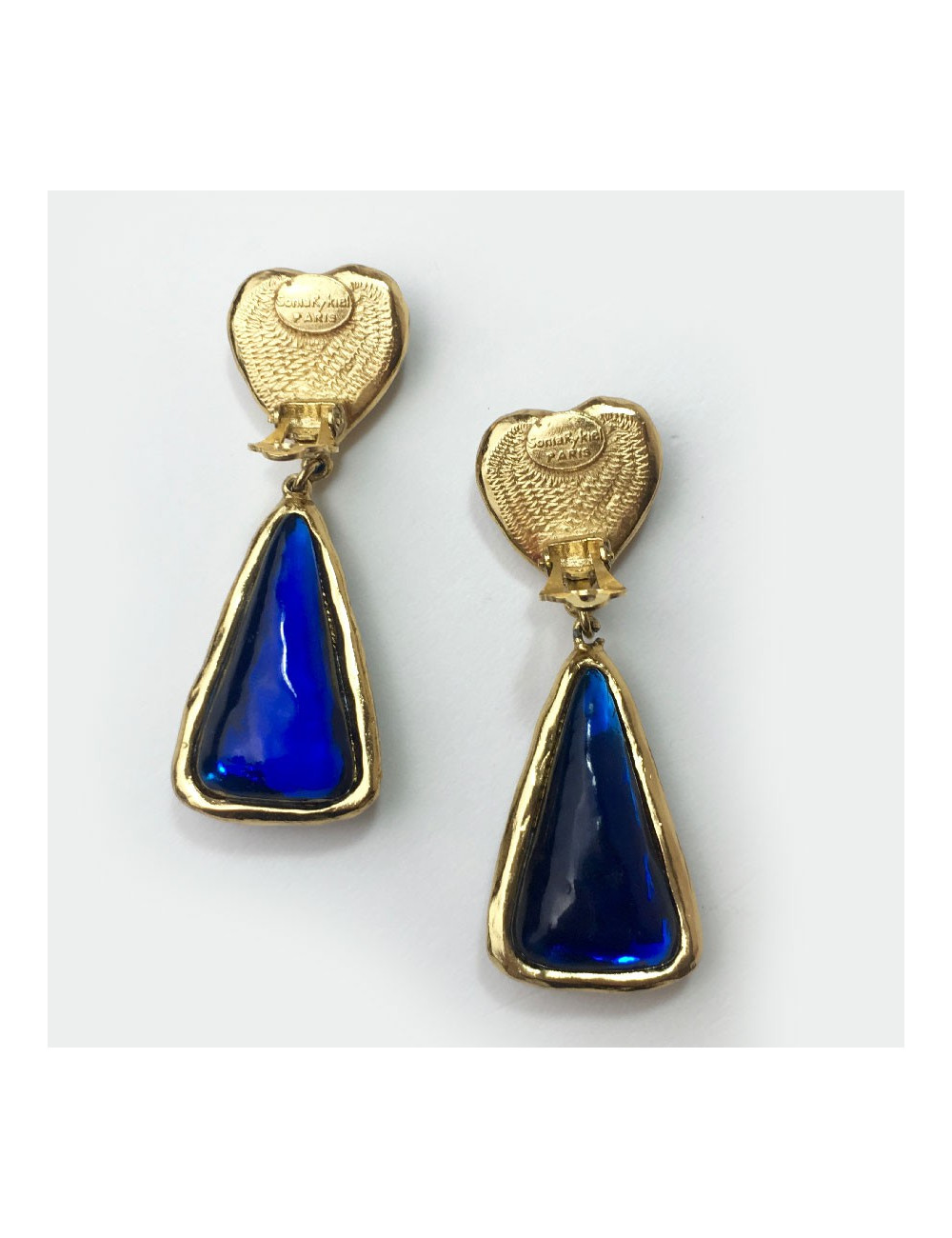 Boucles d"oreille clips SONIA RYKIEL Vintage doré et bleu