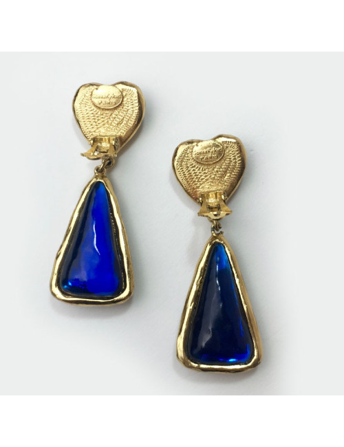 Boucles d"oreille clips SONIA RYKIEL Vintage doré et bleu