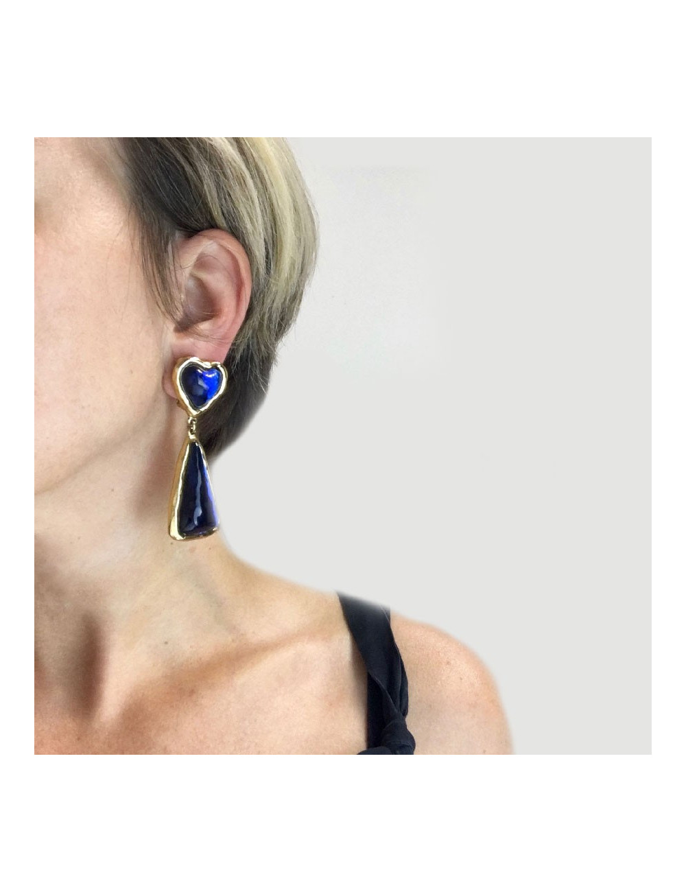 Boucles d"oreille clips SONIA RYKIEL Vintage doré et bleu