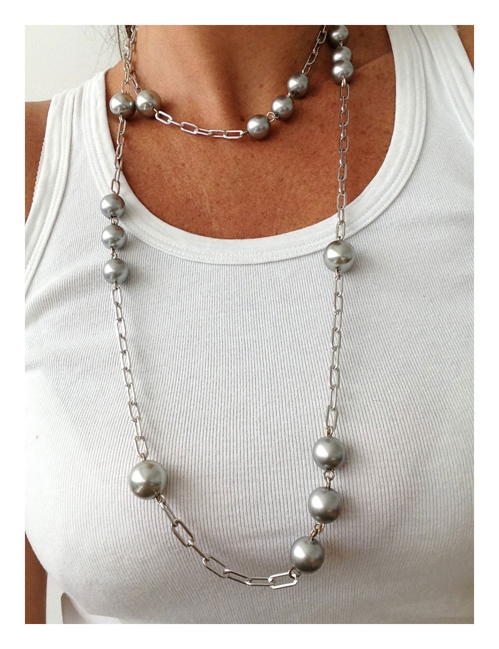 Sautoir MARGUERITE DE VALOIS perles grises