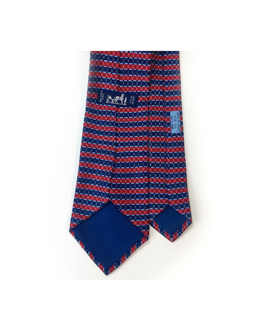 Cravate HERMES soie bleue et rouge