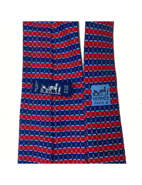 Cravate HERMES soie bleue et rouge