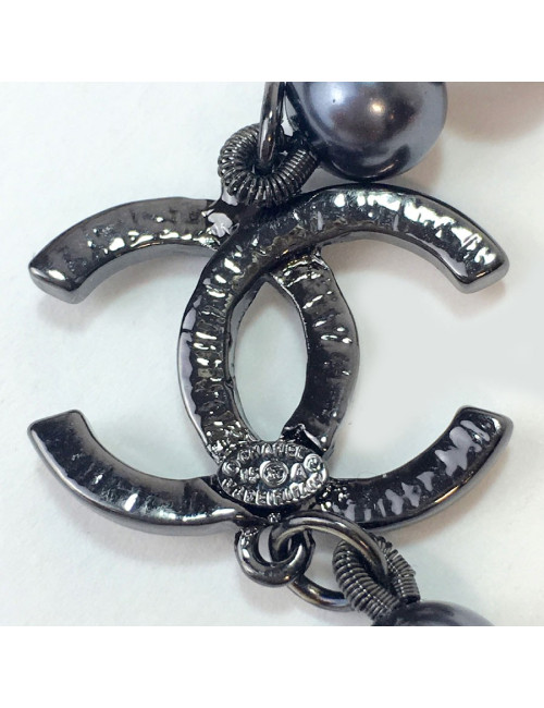 CHANEL beaded necklace in gray pearls