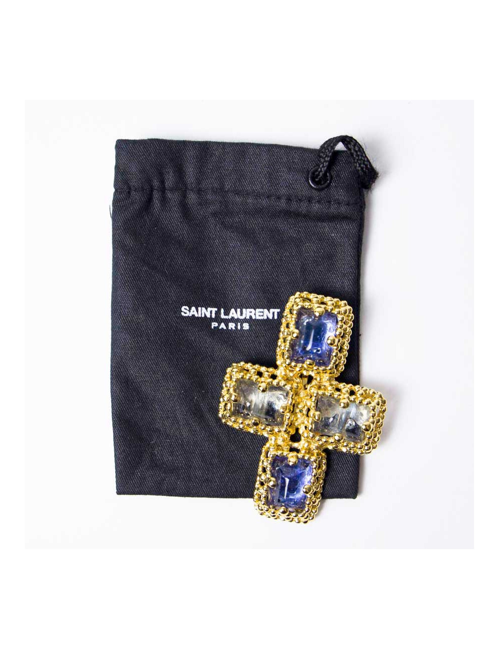 Broche Pendentif YSL Vintage cabochon saphir clair et rose pâle