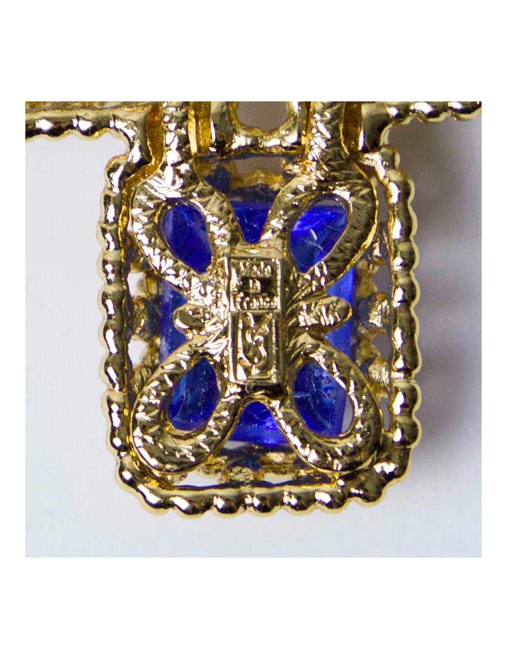 YSL YVES SAINT LAURENT Vintage cross pendant brooch set with 2 tones of blue cabochon