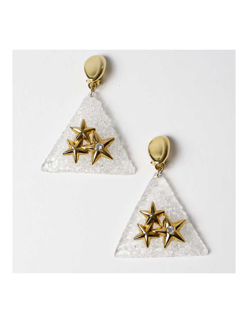 Boucles d'oreilles Clips vintage tiangle effet glace