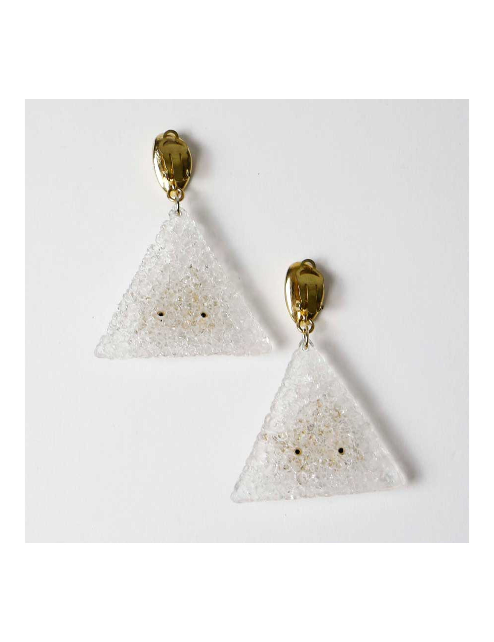 Boucles d'oreilles Clips vintage tiangle effet glace